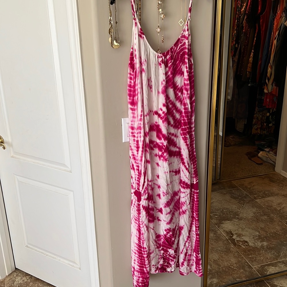 Boho me pink and white tie dye cover up